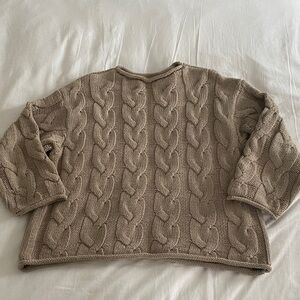 Cable Knit Roll Neck Tan Sweater